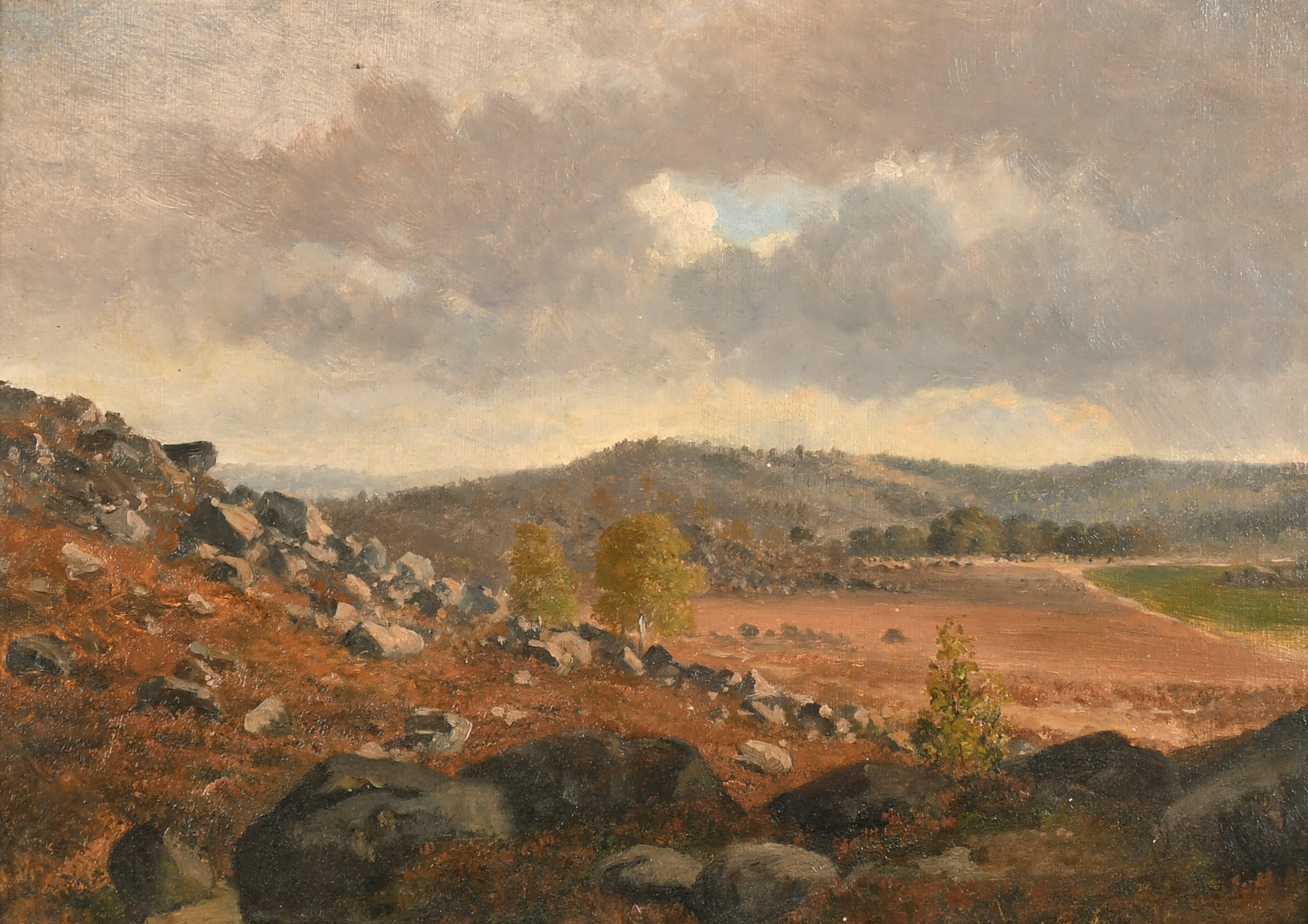 Circle of Theodore Rousseau (1812-1867) French. A Moorland Landscape, Oil on panel, 10" x 13.75" (