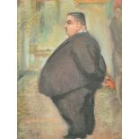 George H Buckingham Holland (1901-1986) British. "Fat Man at the Summer Exhibition", Oil on board,