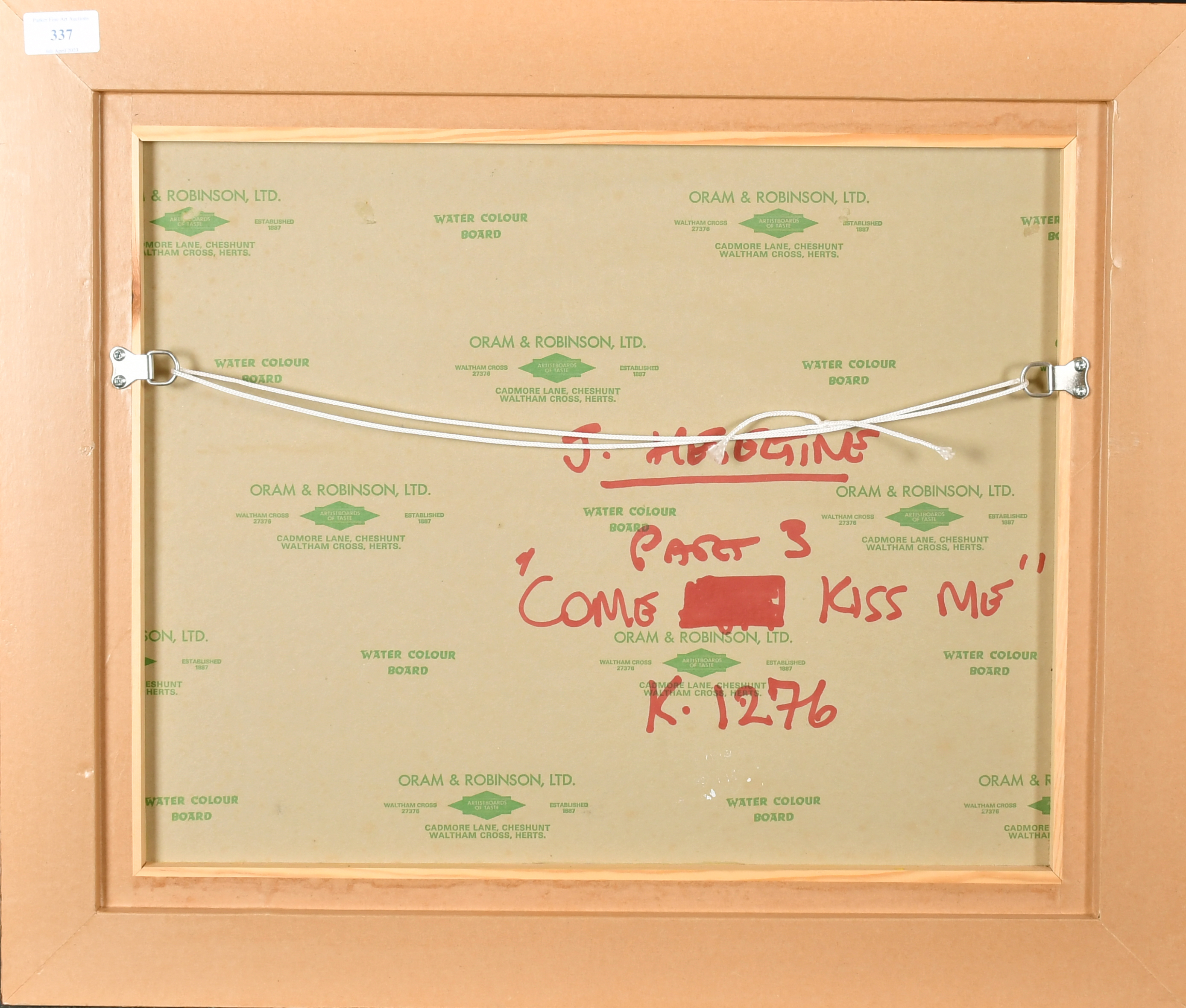 John Heseltine (1823-2016) British. "Come Kiss Me", Oil on board, Signed in pencil, and inscribed - Image 5 of 5