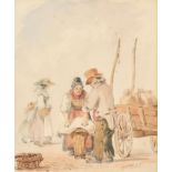Arthur John Strutt (1819-1888) British. Figures by a Cart, Watercolour, Signed and dated 1836, 8"