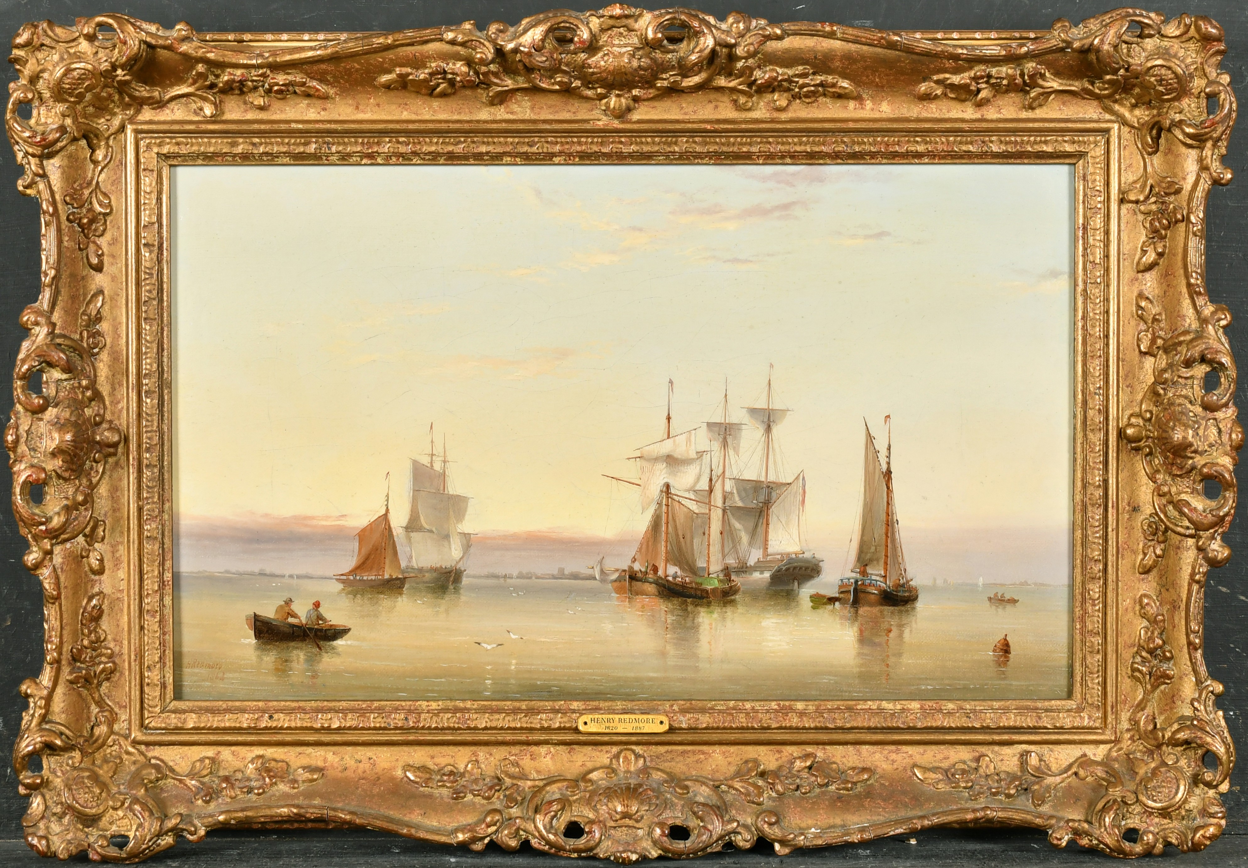 Henry Redmore (1820-1887) British. 'Shipping in a Calm', Oil on canvas, Signed and dated 1868, and - Image 4 of 9