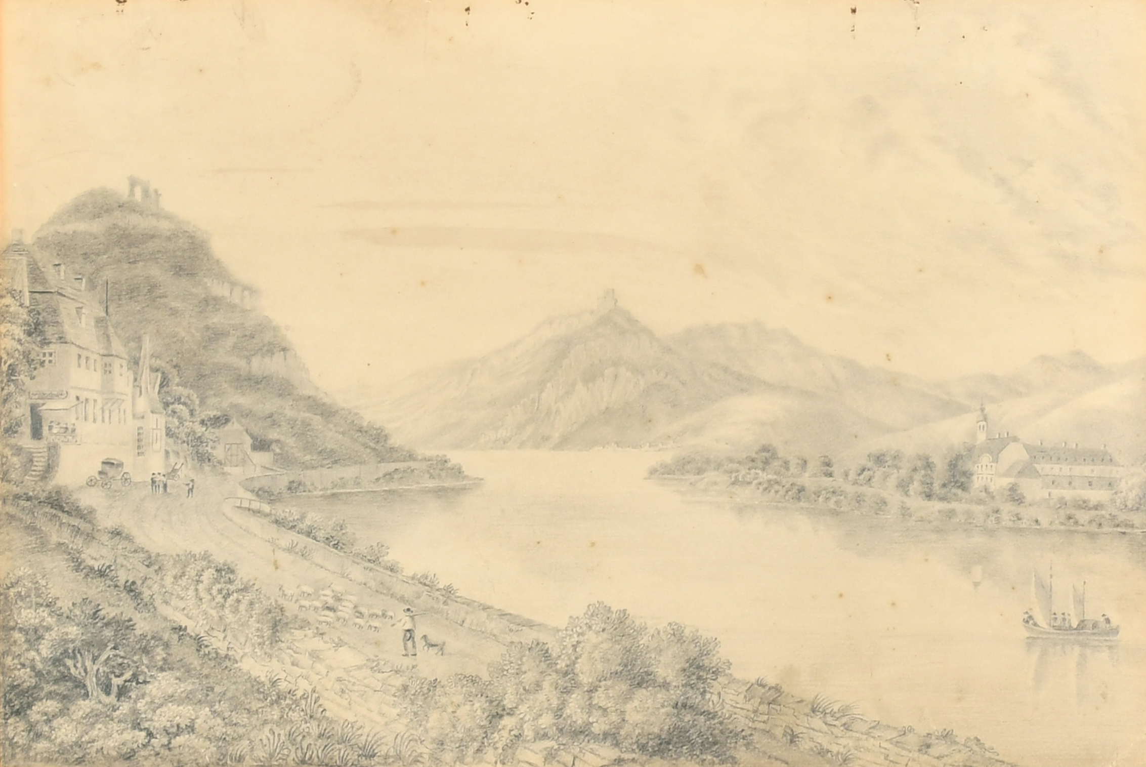 Attributed to William Tombleson (1795-1846) British. "Rolandeck", Pencil, Inscribed on the mount,