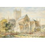 T. S. Cole (19th Century) British. "Wells Cathedral", Watercolour, Signed and dated 1869, 14" x 20.