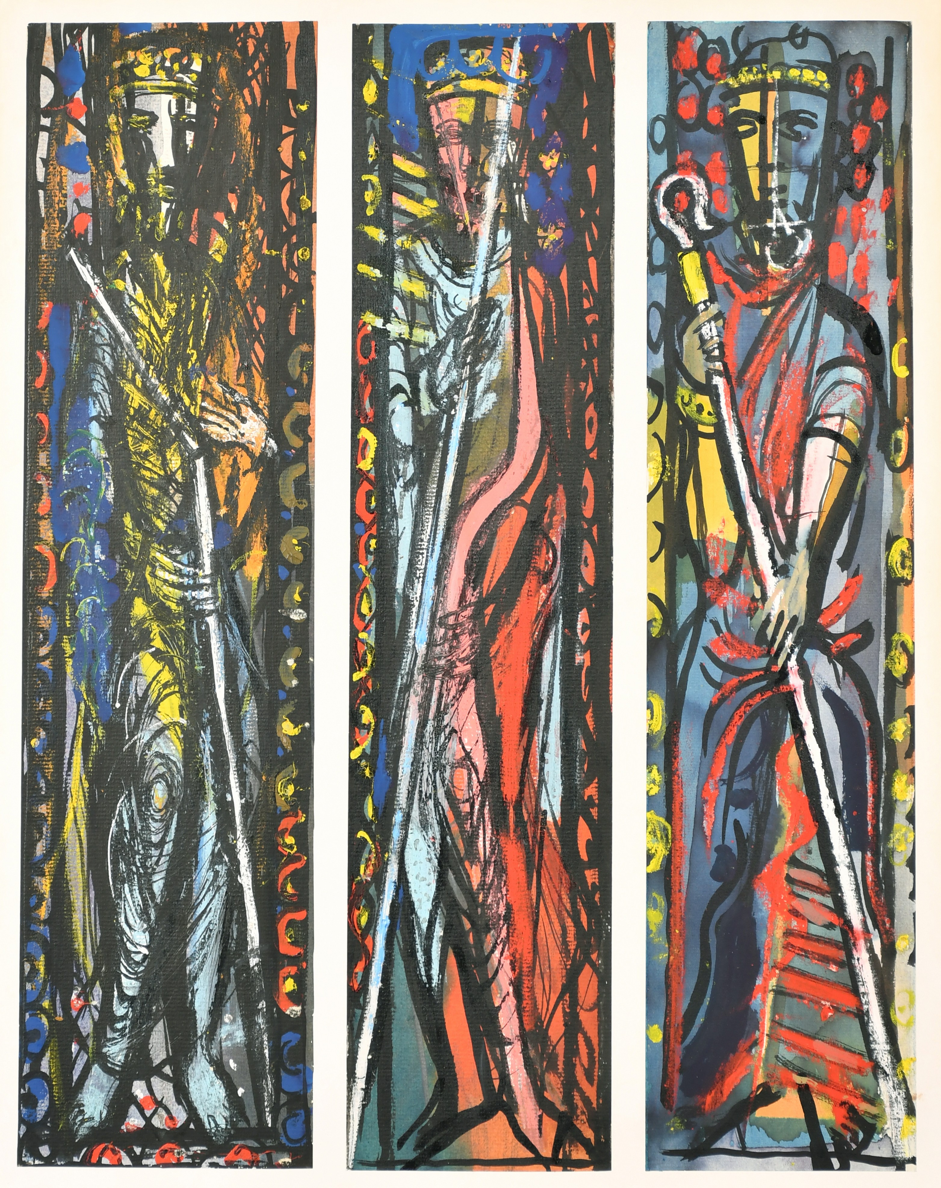 John Piper (1903-1992) British. 'The John Piper Windows in Oundle School' a Triptych, Watercolour