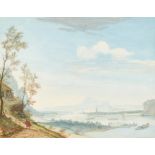 Louis Chalon (1687-1741) Dutch. Extensive Rhenish River Landscape, Watercolour, Signed and dated