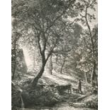 Samuel Palmer (1805-1881) British. "The Herdman's Cottage at Sunset, 1850", Etching, Signed with