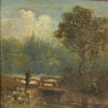 19th Century English School. Figures in a Landscape, Oil on metal, 3.5" x 3.5" (8.9 x 8.9cm), and