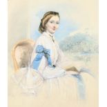 19th Century English School. "A Woman Sitting Reading", Watercolour, Inscribed on a label verso,