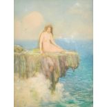 Parker Hagerty (1859-1934) British. A Nymph on a Cliff Top, Watercolour, Signed, 14.5" x 10.75" (