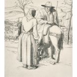 Wilfred Fairclough (1907-1996) British. "Peasant Conversation", Etching, Signed in pencil, and