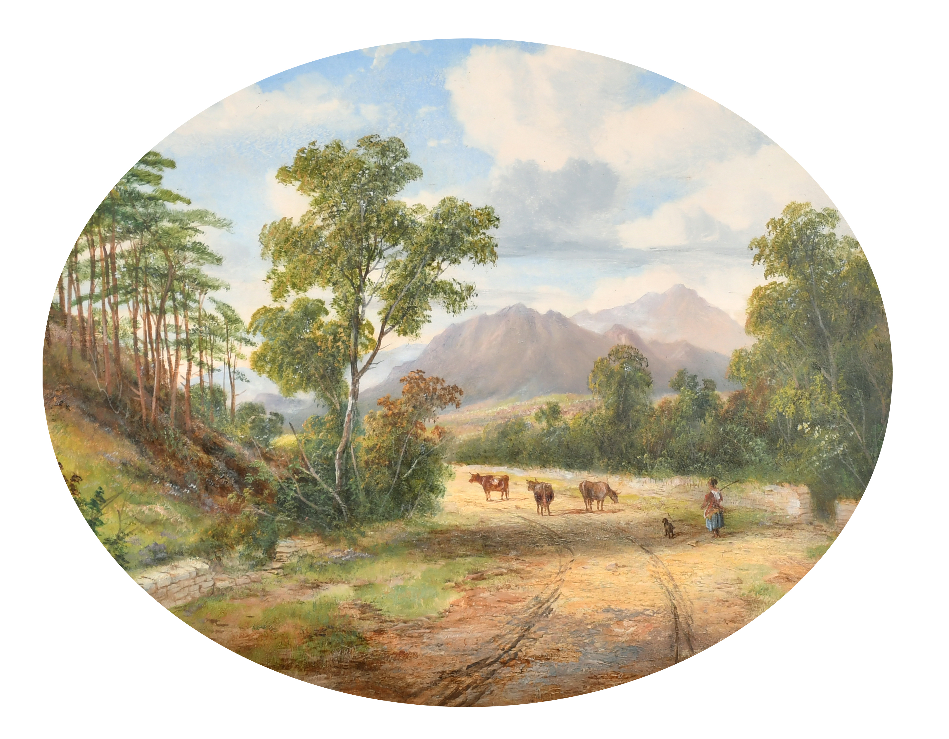 Circle of Walter Heath Williams (1835-1906) British. Cattle in a Mountainous Landscape, Oil on