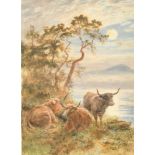 Robert Gallon (1845-1925) British. Cattle in a Highland Landscape, Watercolour, Signed, 13.5" x