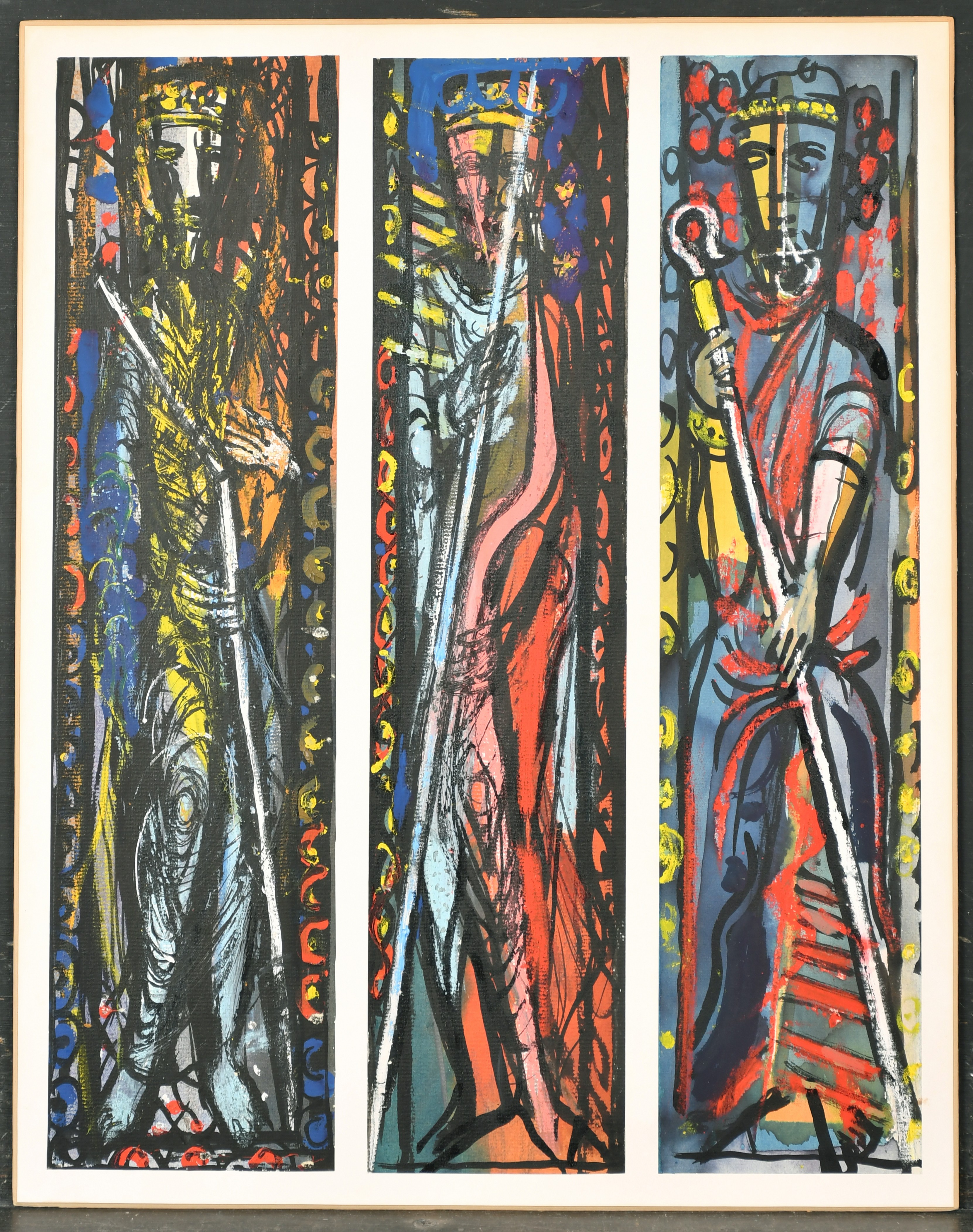 John Piper (1903-1992) British. 'The John Piper Windows in Oundle School' a Triptych, Watercolour - Image 2 of 3