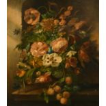 A Peilier (19th Century) Dutch. "Flowers in a Niche", Oil on canvas, Inscribed on a label verso,