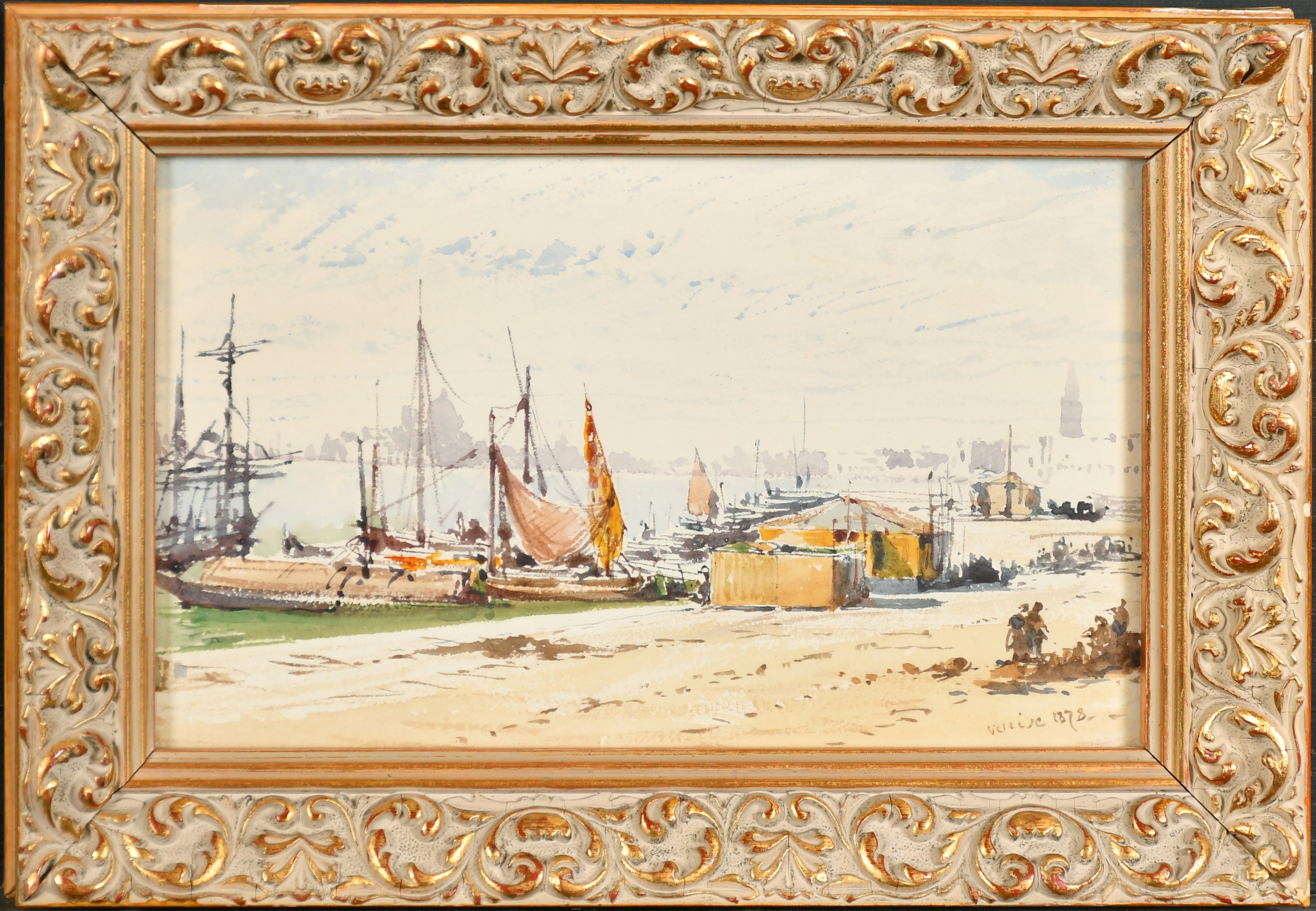 Guiseppe Carelli (1858-1921) Italian. "Venice", Watercolour, Inscribed and Dated 1878, 5.25" x 8.75" - Image 4 of 9