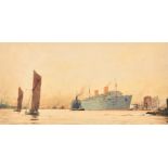 Herbert C Ahier (1888-1976) British. Shipping in an Estuary, Watercolour, Signed and dated 1947,