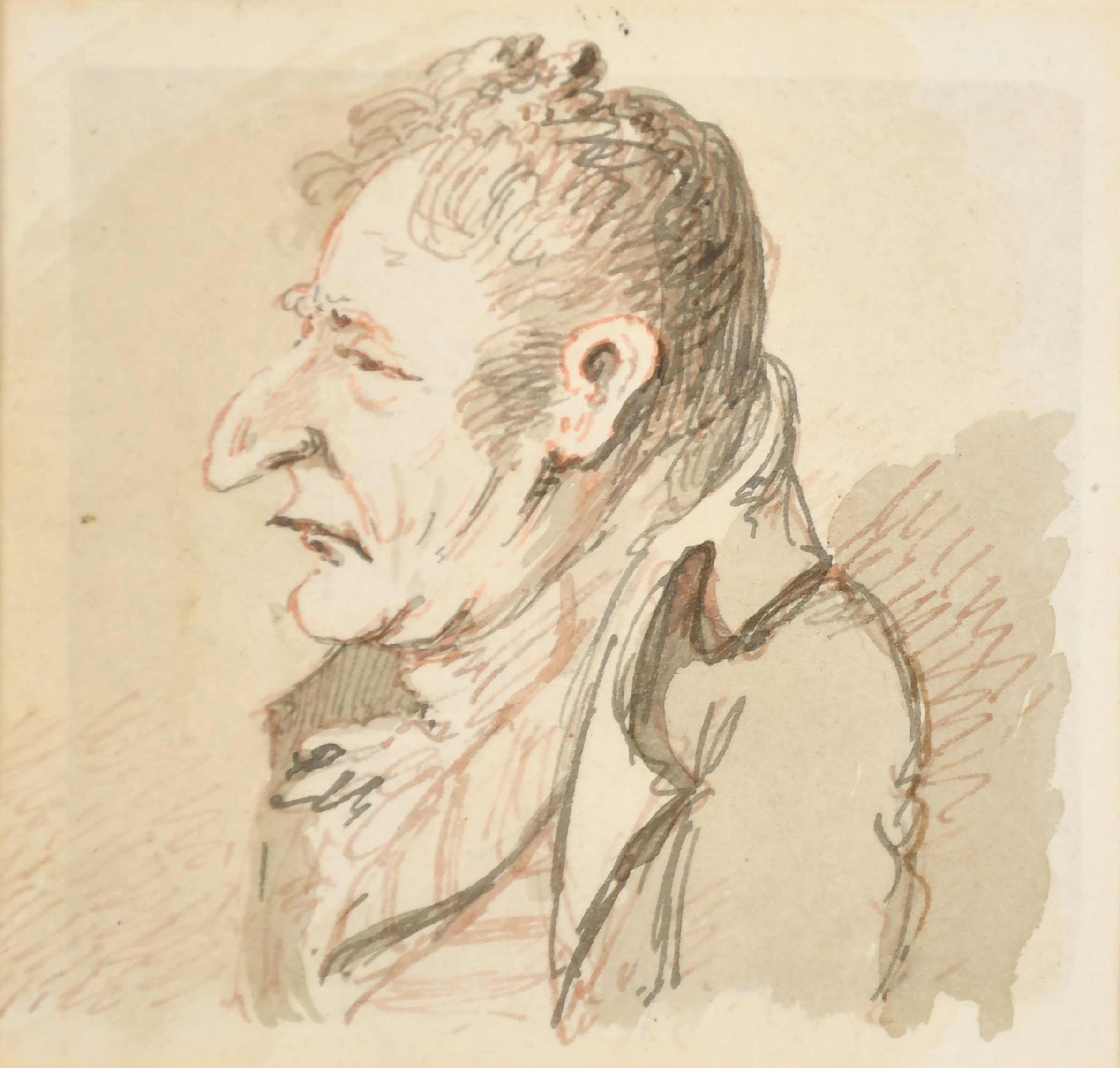 John Nixon (1755-1818) British. Bust Portrait of a Man, Ink and wash, 3.25" x 3.5" (8.3 x 8.9cm)