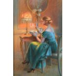 Delphin Enjolras (1857-1945) French. 'Blowing Bubbles', Pastel, Signed, 21" x 14" (53.3 x 35.5cm)