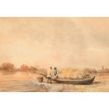 David Cox (1783-1859) British. Figures by a Boat, Watercolour, 5.75" x 8.5" (14.6 x 21.5cm)