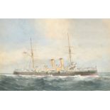 William Mackenzie Thomson (act.1870-1892) British. "HMS Pactolus", Watercolour, Signed, and