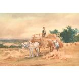 Henry Charles Fox (1855-1929) British. A Harvesting Scene, Watercolour, Mounted, unframed 8.75" x