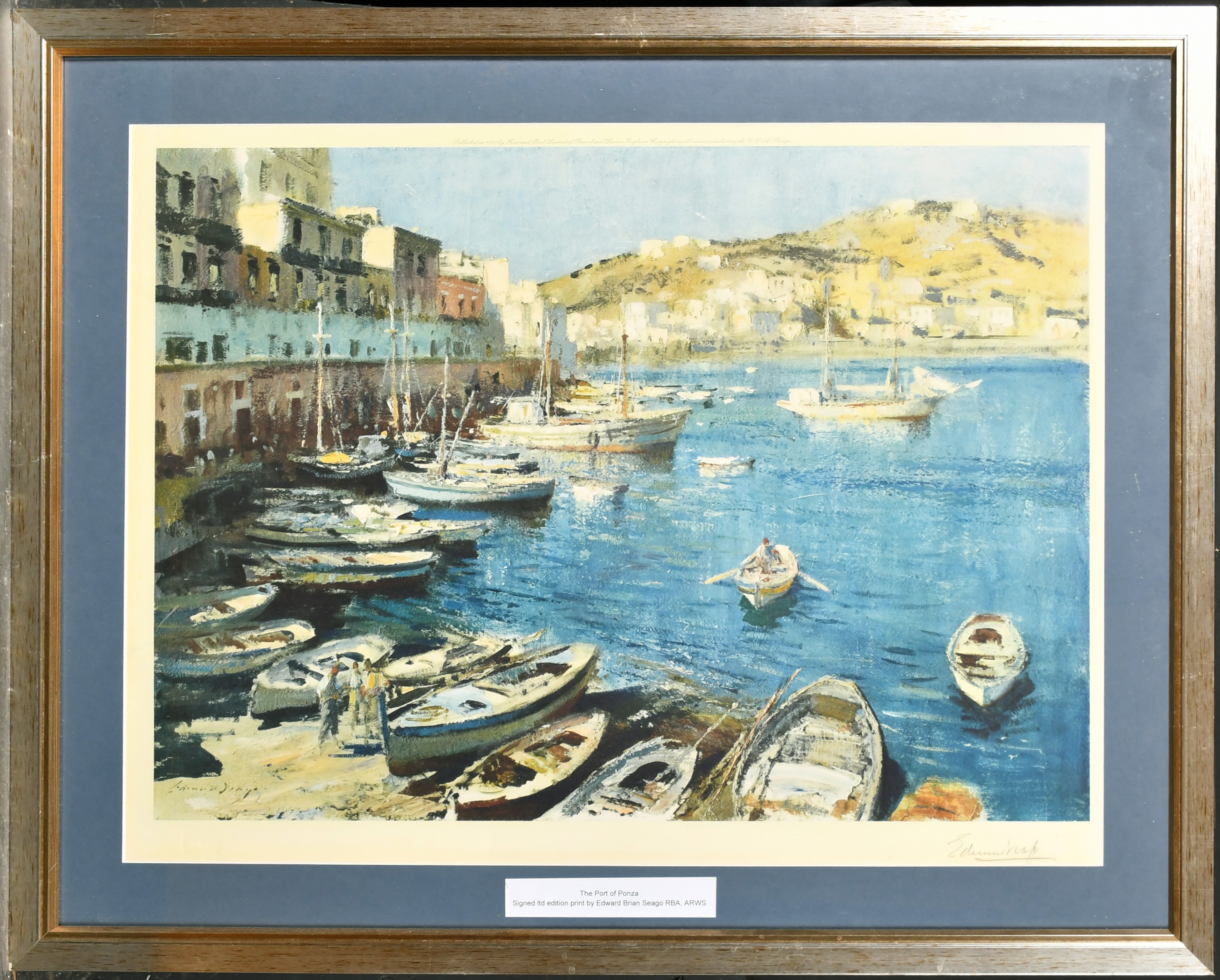 Edward Brian Seago (1910-1974) British. "The Port of Ponza", Lithograph with printer's guild - Image 2 of 4