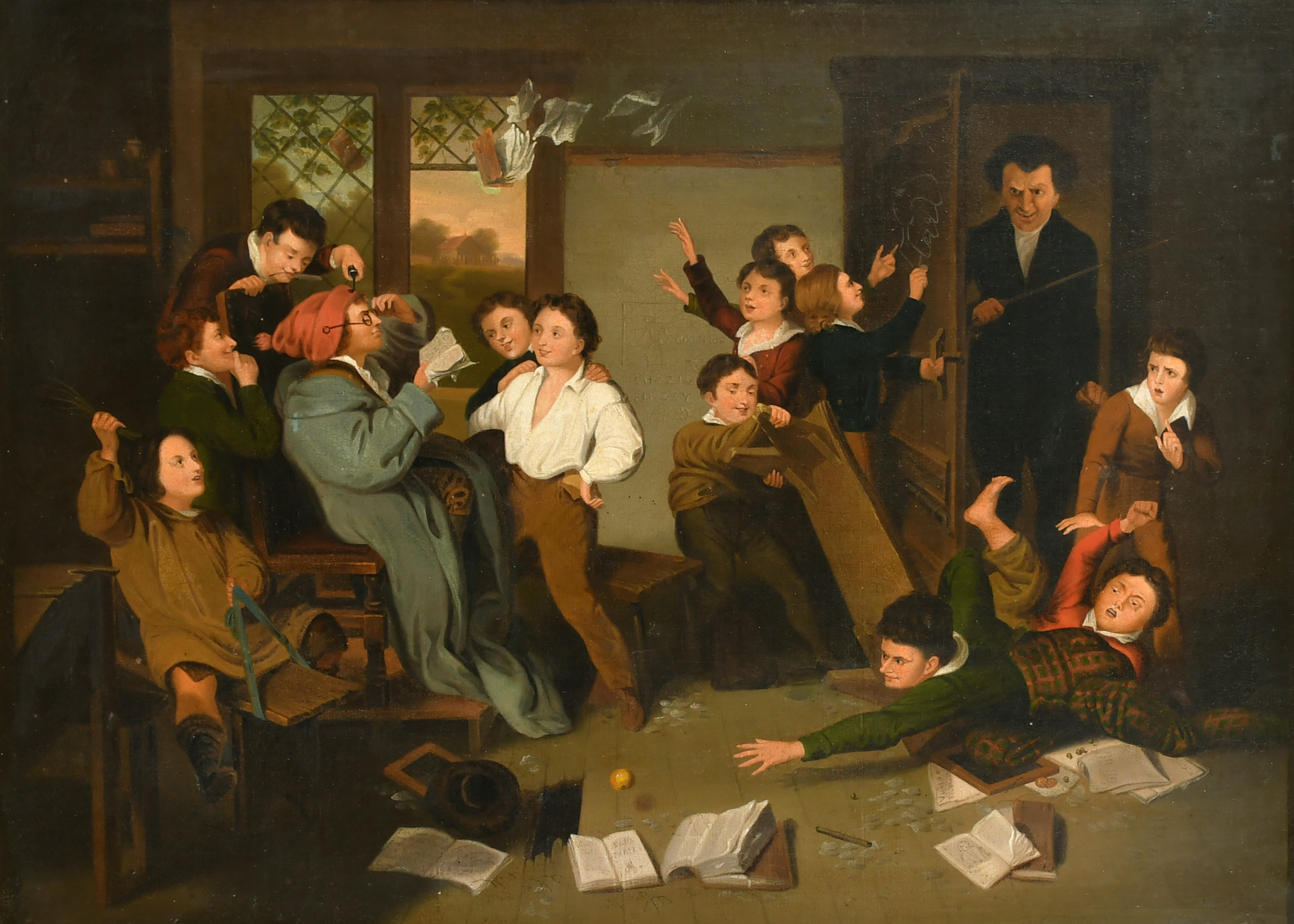 19th Century English School. A Class Room Scene with Children, Oil on canvas, 19" x 25.5" (48.3 x