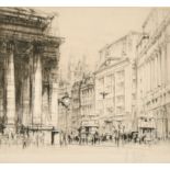 William Walcot (1874-1943) British. "Cornhill and The Royal Exchange", Etching, Signed in pencil,