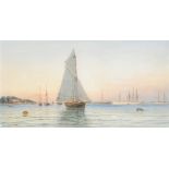 George Gregory (1849-1938) British. Shipping off The Isle of Wight, with the Royal Squadron in the