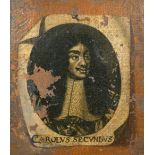 17th Century English School. A Portrait of Charles II, Oil on unstretched (relined) canvas, 8.5" x