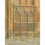 Thomas Matthew Rooke (1842-1942) British. "Carvings by The Cathedral Door Auxerre, France",