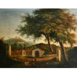 19th Century Italian School. In The Grounds of the Monastery, Oil on canvas, 40" x 50" (101.7 x