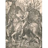 After Albrecht Durer (1471-1528) German. "Knight, Death and The Devil", Engraving, 9.5" x 7.25" (