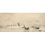 William Lionel Wyllie (1851-1931) British. "Cobles at Newbiggin, Northumberland", Etching, Signed in