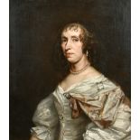 Follower of Peter Lely (1618-1680) British. Portrait of a Lady Wearing a White Silk Dress, Oil on
