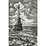 Vasyl Lopata (1941- ) Ukrainian. 'Coastal Monument', Wood engraving, Signed and dated 72 in