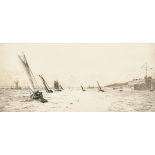William Lionel Wyllie (1851-1931) British. "Yachts off Fort Blockhouse, Gosport", Etching, Signed in