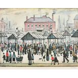 Laurence Stephen Lowry (1887-1976) British. "Market Scene in a Northern Town", Lithograph, Published