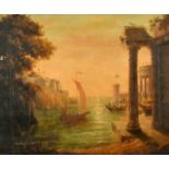 Manner of Claude Lorrain (1600-1682) French. A Mediterranean Coastal Scene, Oil on canvas laid down,