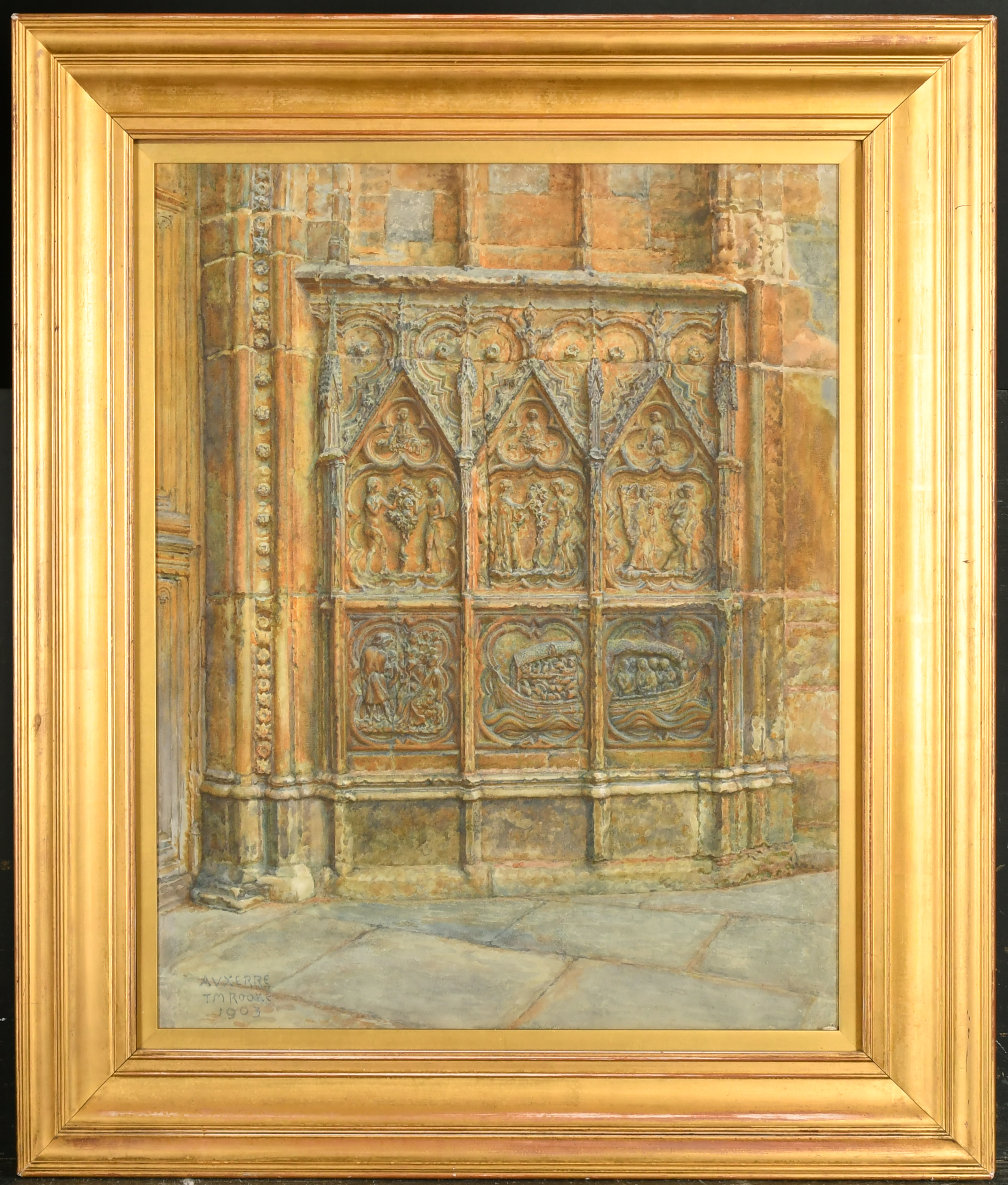 Thomas Matthew Rooke (1842-1942) British. "Carvings by The Cathedral Door Auxerre, France", - Image 2 of 5