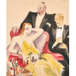 Kratzer (20th Century) European. Elegant Figures Drinking Cocktails, Watercolour, Signed and dated
