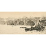 William Lionel Wyllie (1851-1931) British. "Old Waterloo Bridge from The South Bank", Etching,