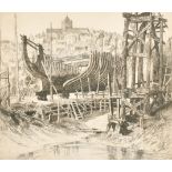 Joseph F Pimm (1900-1972) British. "Boat Building, Rye", Etching, Signed, inscribed and numbered