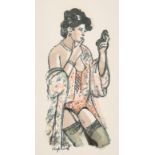 Toby Horne Shepherd (1903-1993) British. A Semi Naked Lady, Monoprint, 8.25" x 4.5" (21 x 11.4cm)