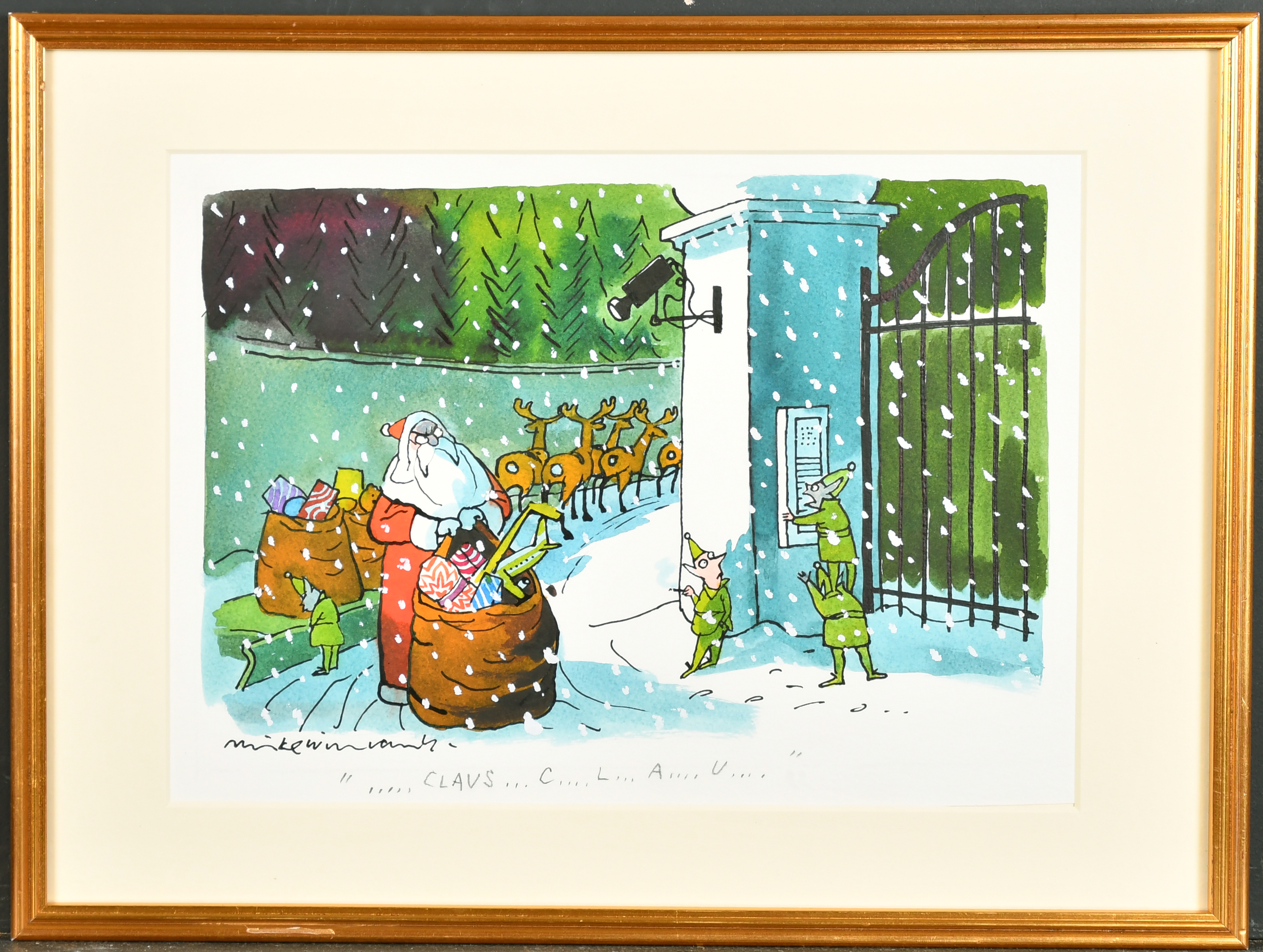 Mike Williams (1940- ) British. "!..... Claus...C...L...A...U....", Watercolour and ink, Signed - Image 2 of 4