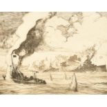 Robert Henry Smith (act.1906-1930) British. A Naval Engagement possibly Jutland, Etching, Signed