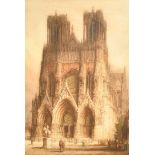 James Alphege-Brewer (1881-1946) British. "Reims Cathedral", Etching in colours, Signed and