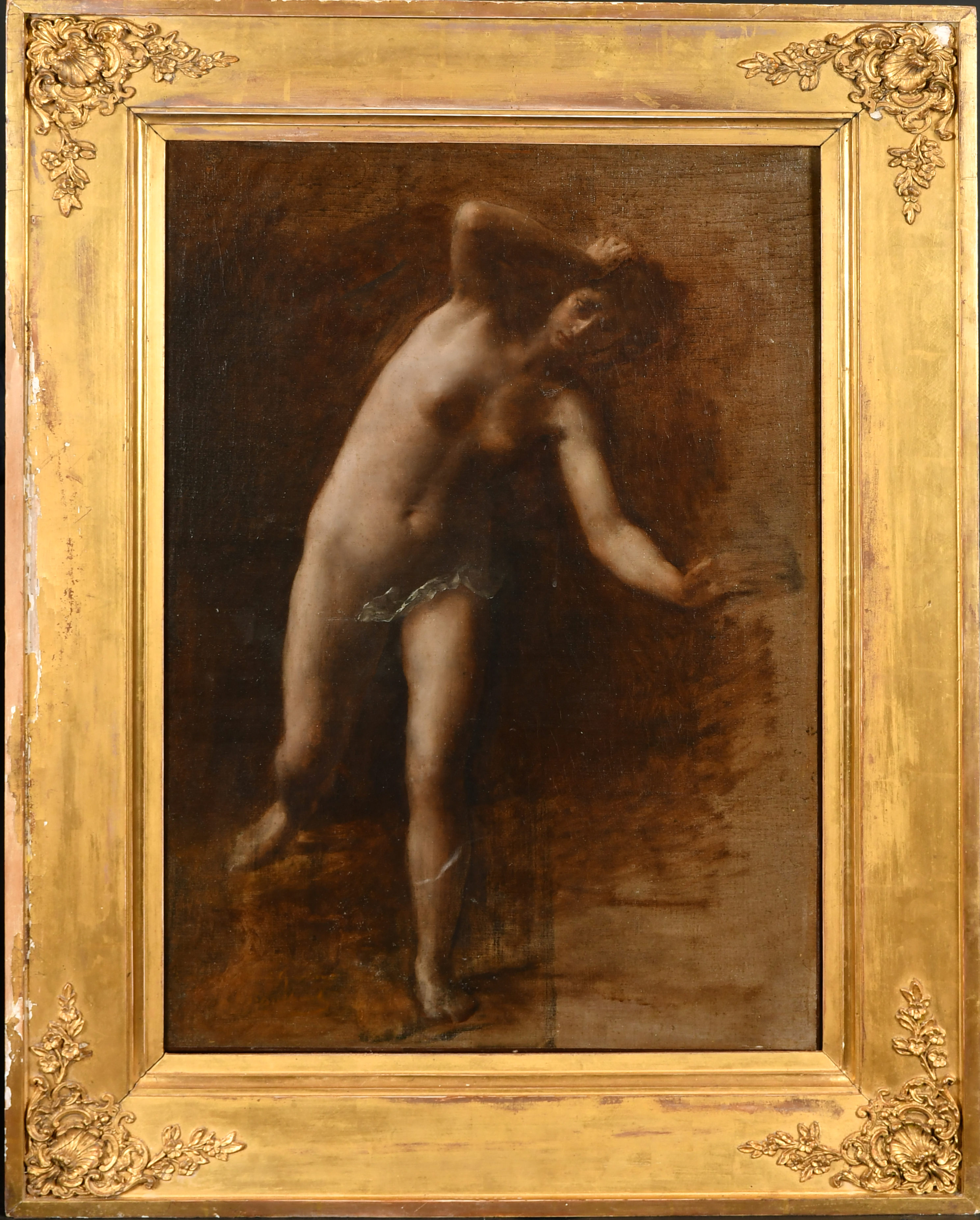 Early 19th Century French School. A Standing Female Nude, Oil on canvas, 27.5" x 19" (69.8 x 48.2cm) - Image 2 of 3