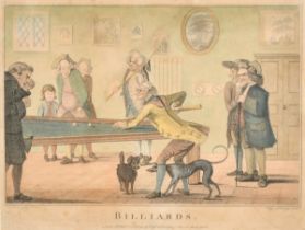 After Henry William Bunbury (1750-1811) British. "Billiards", Etching by Watson and Dickinson, Overa