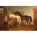 Attributed to Cornelis Albertus Johannes Schermer (1824-1915) Dutch. Feeding the Horses